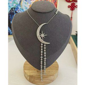Charming 925 silver moon stars pendant necklace